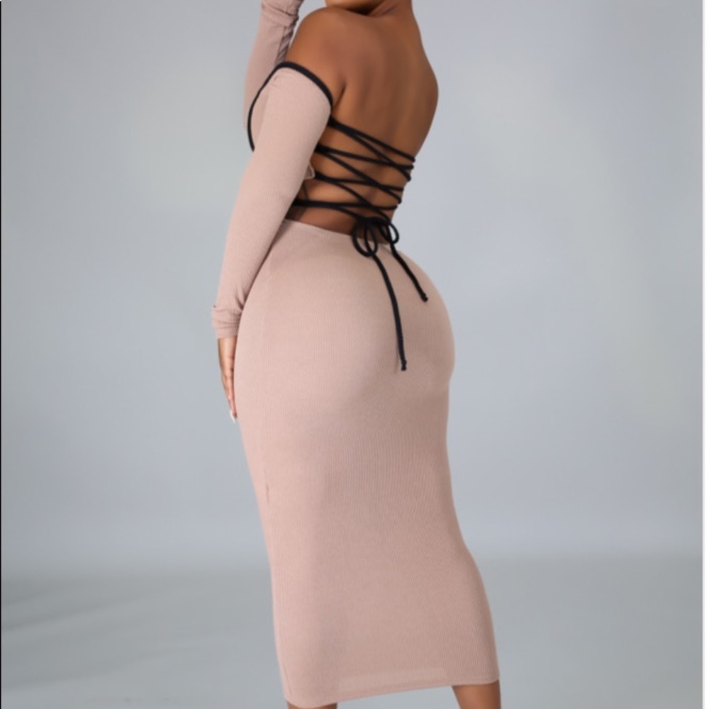Long sleeve dress with tie up/ backless back.